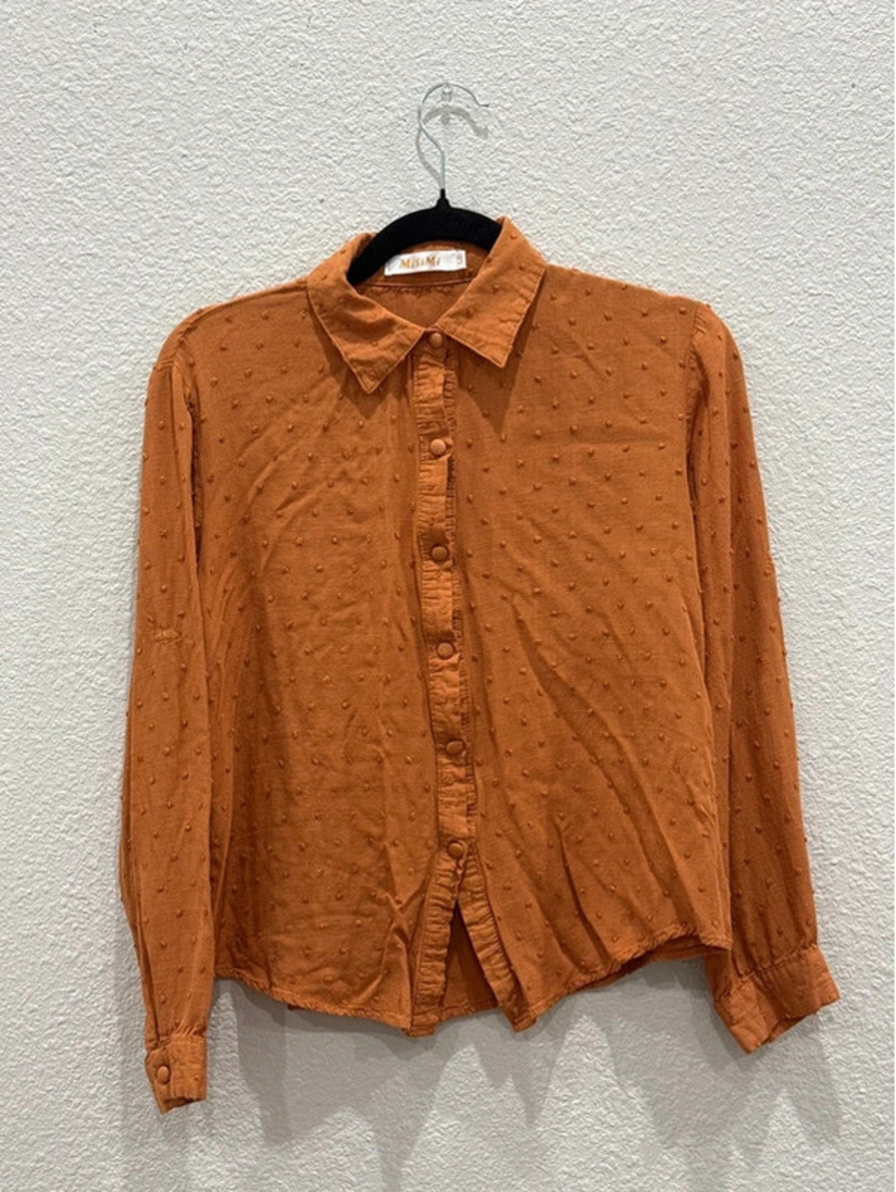 Misimi Rust Orange Textured Dobby Button Down Blouse Medium
